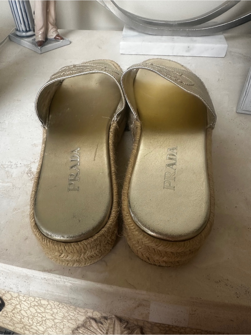 Prada Slide Sandals in Gold and Cream - Picture 8 of 9